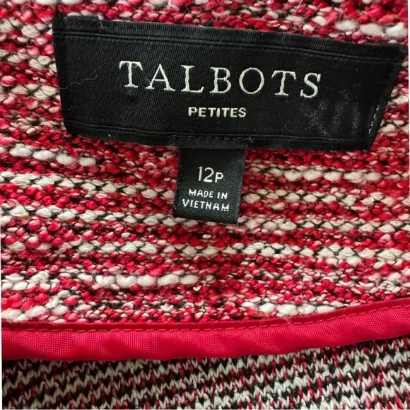Talbots Long Sleeve Red Tweed Open Front Blazer Size Womens Size 12P - Picture 6 of 9